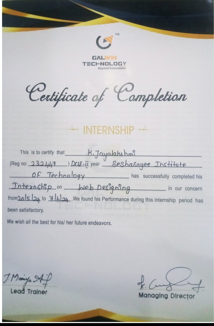 Internship Certificate