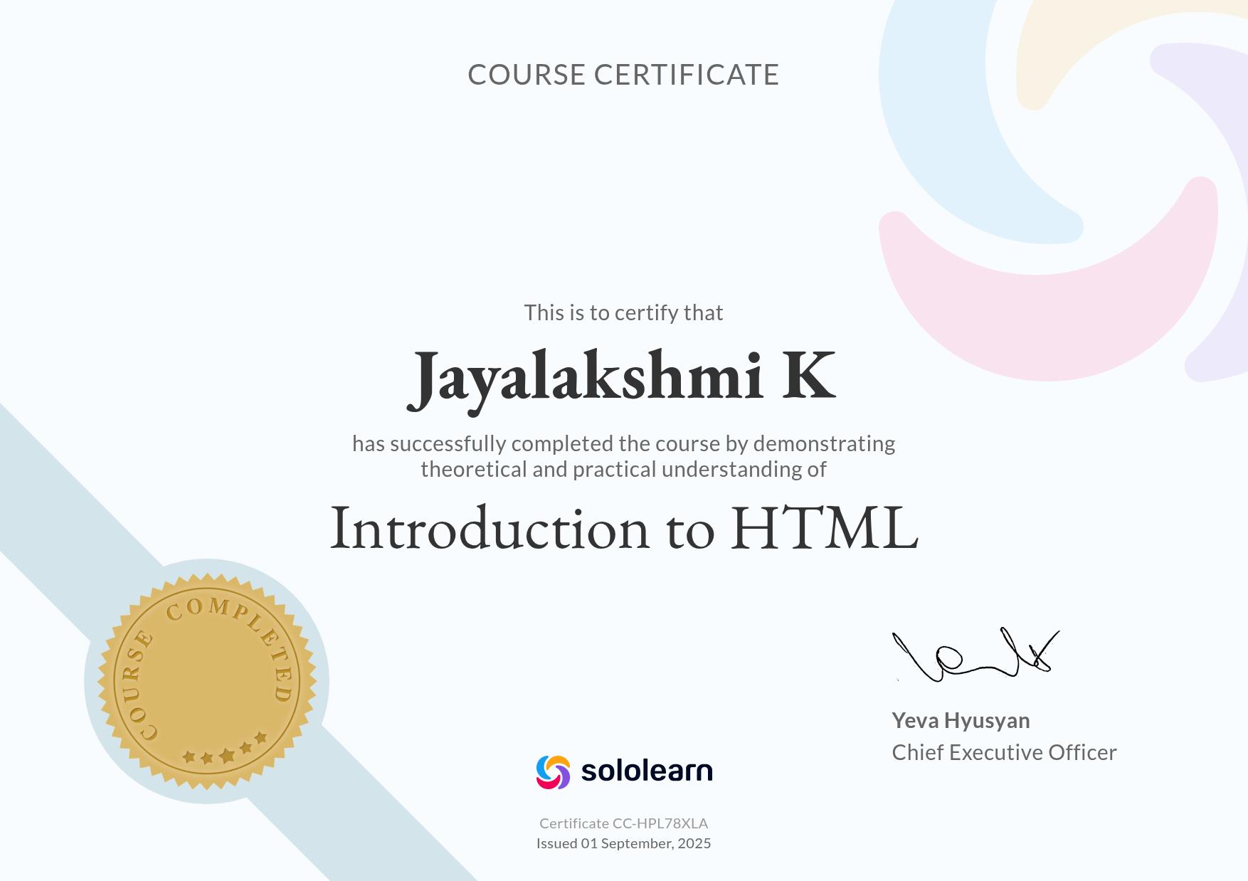 HTML Certificate